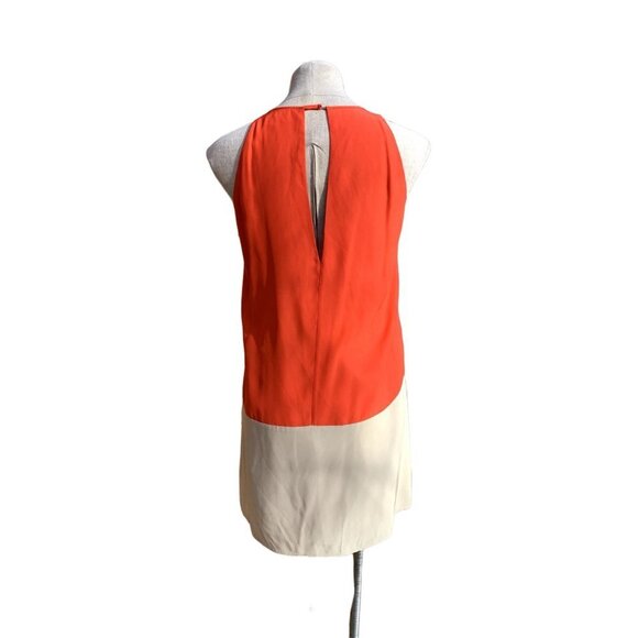Parker Silk Colorblock Chemise Dress Keyhole Neck Orange Tan Size Small - Picture 6 of 11